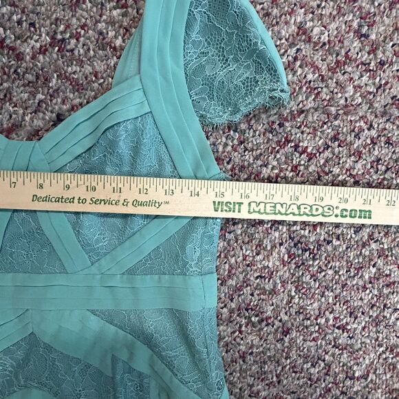 BCBGMaxAzria Women's Aris Mint Green Pleated Lace Trim SS Mini Dress Size 6 - Picture 13 of 15